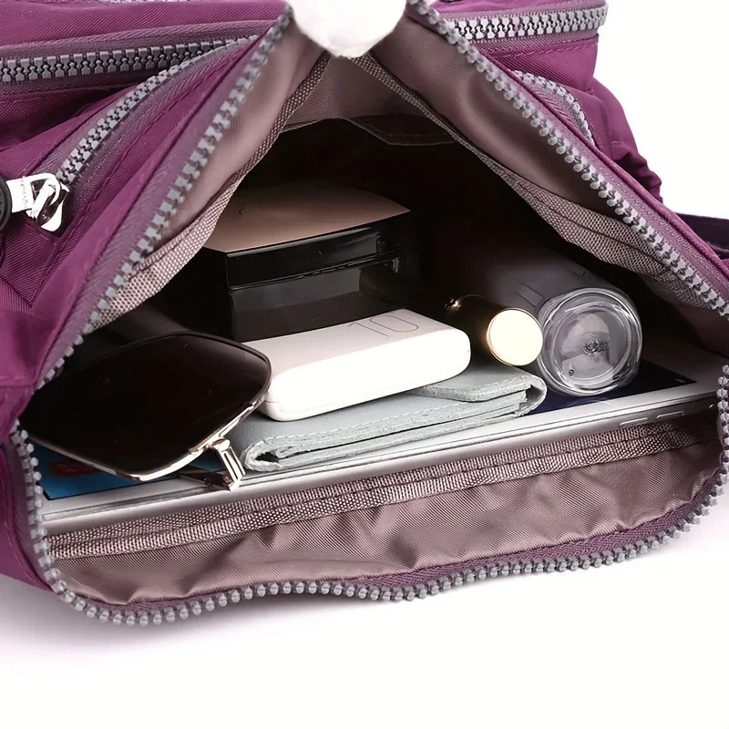 Waterproof Nylon Crossbody Bag Multiple Pockets Zipper Closure Stylish Casual Shoulder Bag for Travel Everyday Use 260306