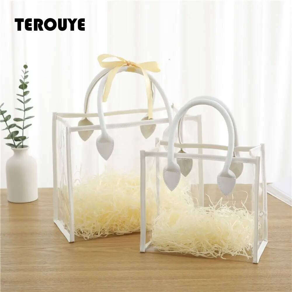 Waterproof Transparent Gift Bag Large Capacity Portable Shopping Bags Reusable Lightweight Handhold Packaging Tote Women TEROUYE