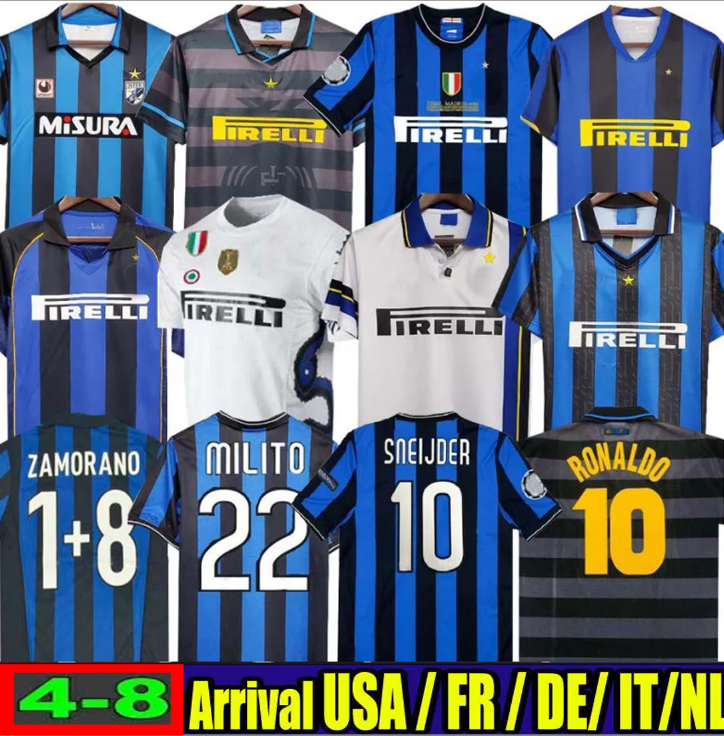 INtErS Milanes 97 98 SNEIJDER ZANETTI Retro soccer jerseys DZEKO ASLLANI ARNAUTOVIC BATISTUTA 08 09 Zamorano Eto o home and away jersey