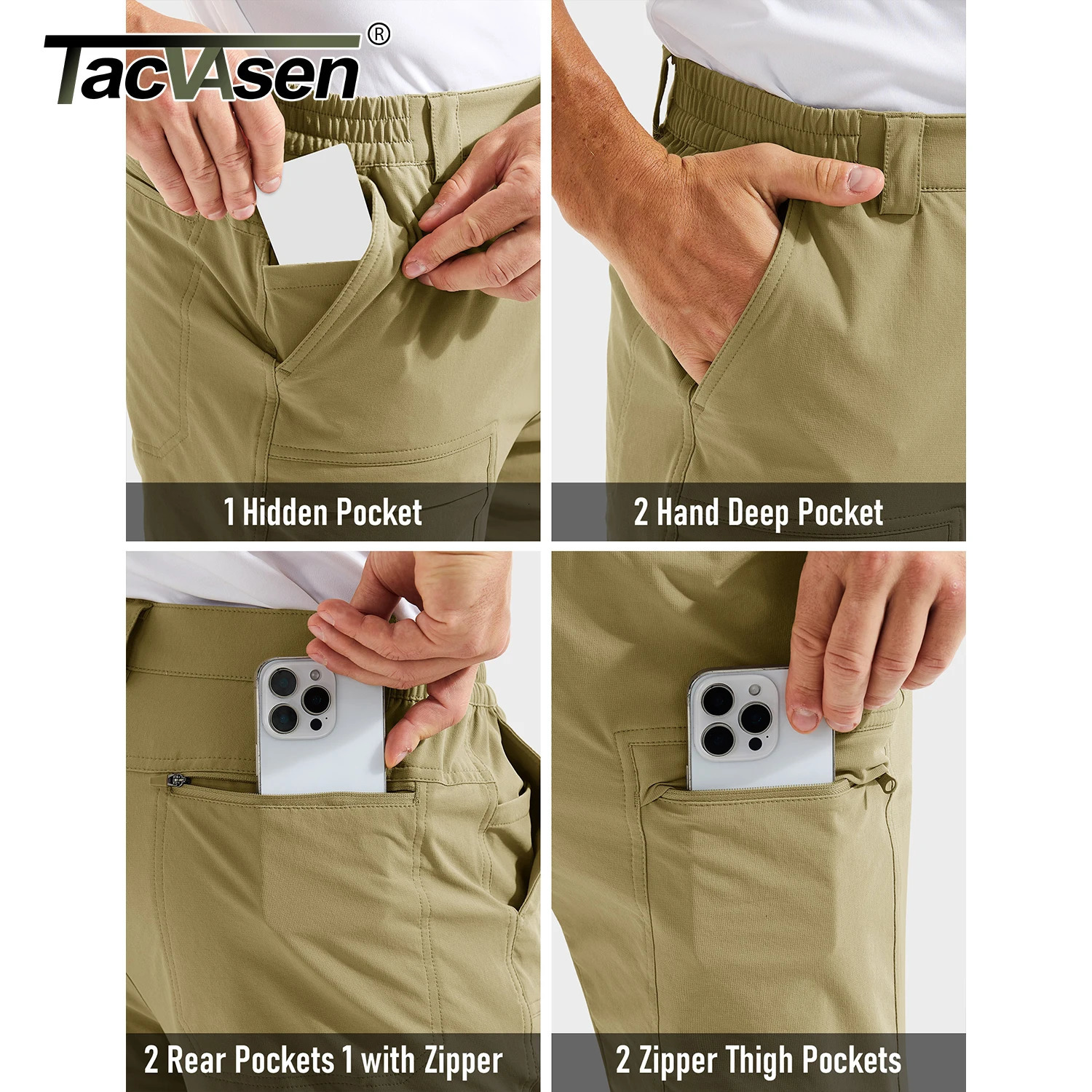 TACVASEN Mens Hiking Pants Lightweight Quick Dry 7 Pockets Travel Pants for Men Water Resistant Ripstop Work Fishing Cargo Pant 260305