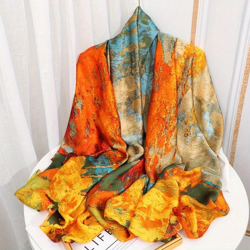 Fashion 180x90cm Satin Silk Scarf Women Large Shawl Wrap Muslim Hijab Headband Beach Stoles Female Bandana Foulard Turban 260302