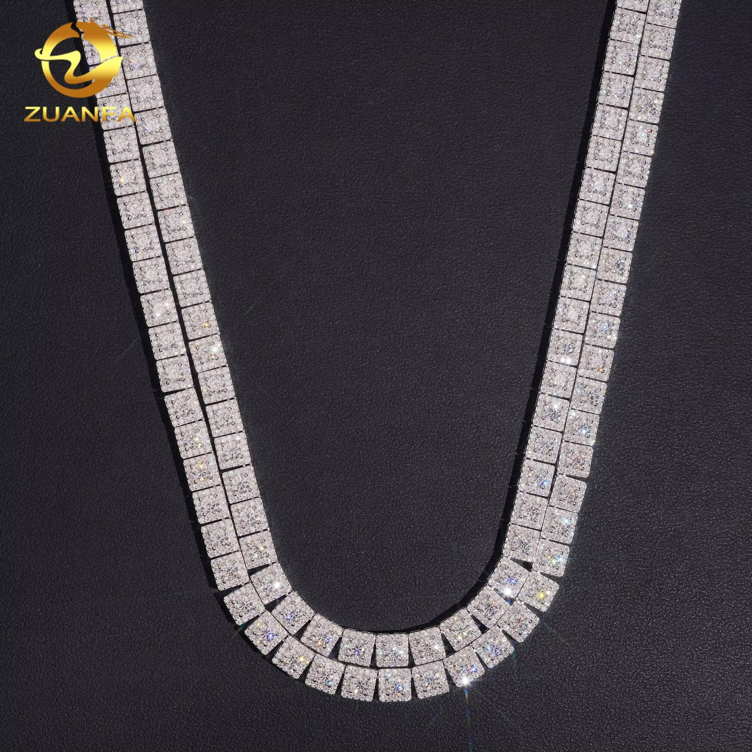 Luxury 7mm Square Halo Moissanite Tennis Necklace 925 Silver Moissanite Tennis Chain Fashion Jewelry for Men Women Iced Out