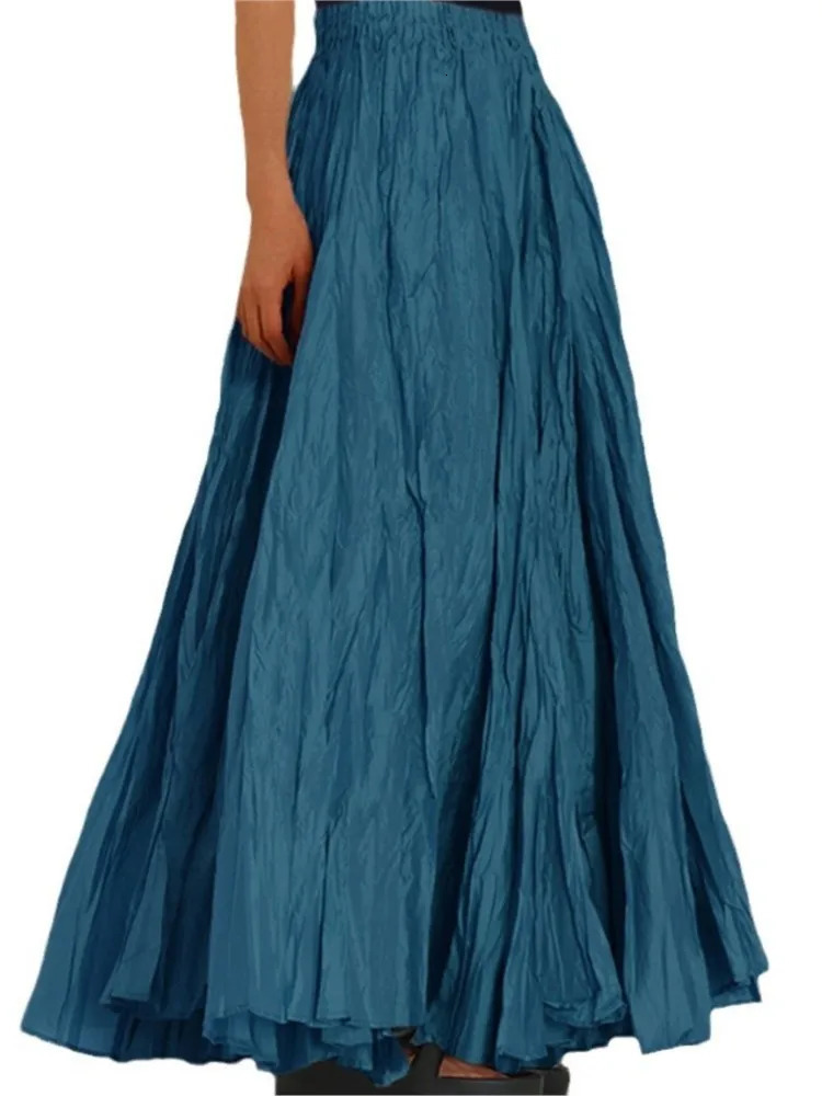 Spring Summer Solid Color Skirts Women Fashion Simple Style Folds Loose A-line Skirt Trendy Female Clothing Streetwear 260306