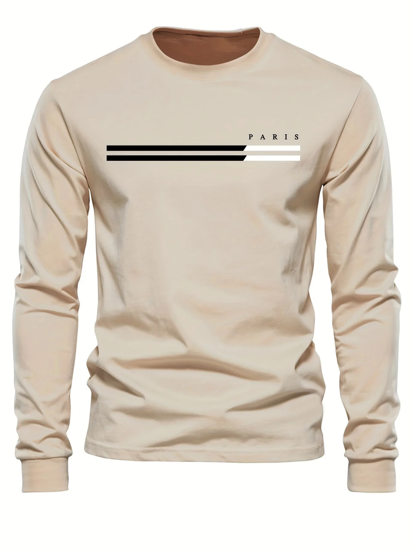 Mens 100 pure cotton summer loose comfortable casual PARIS print large round neck long sleeve Tshirt top 260302