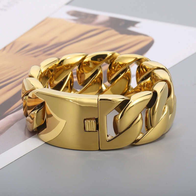 Factory wholesale high-quality in-stock 25mm large Cuban chain stainless steel bracelet necklace set, versatile for European and American couples