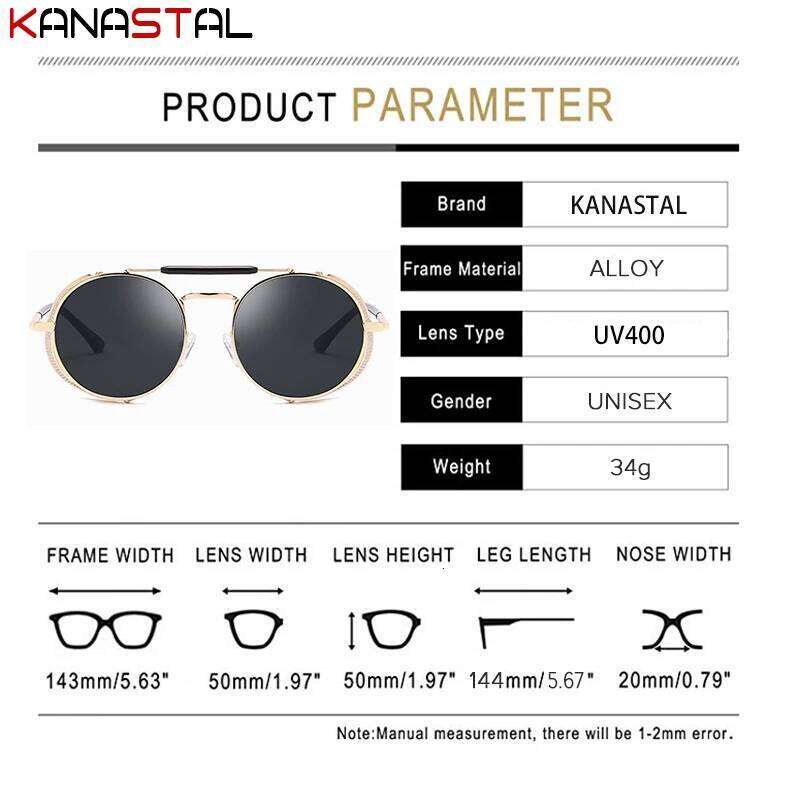 Men's UV Protection Sunglasses Steampunk Sun Glasses Retro Round Metal Frame Women Gothic Mirror Lenses Fashion Party Eyewear 26Y0302