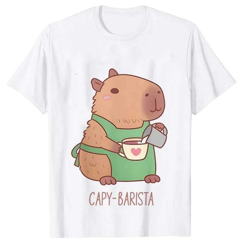 Graphic Tops Female Blouse Clothing Fashion Capybara Women's T-shirt Casual Sleeve Cute Aesthetic Clothes XJ260306 XJ260306