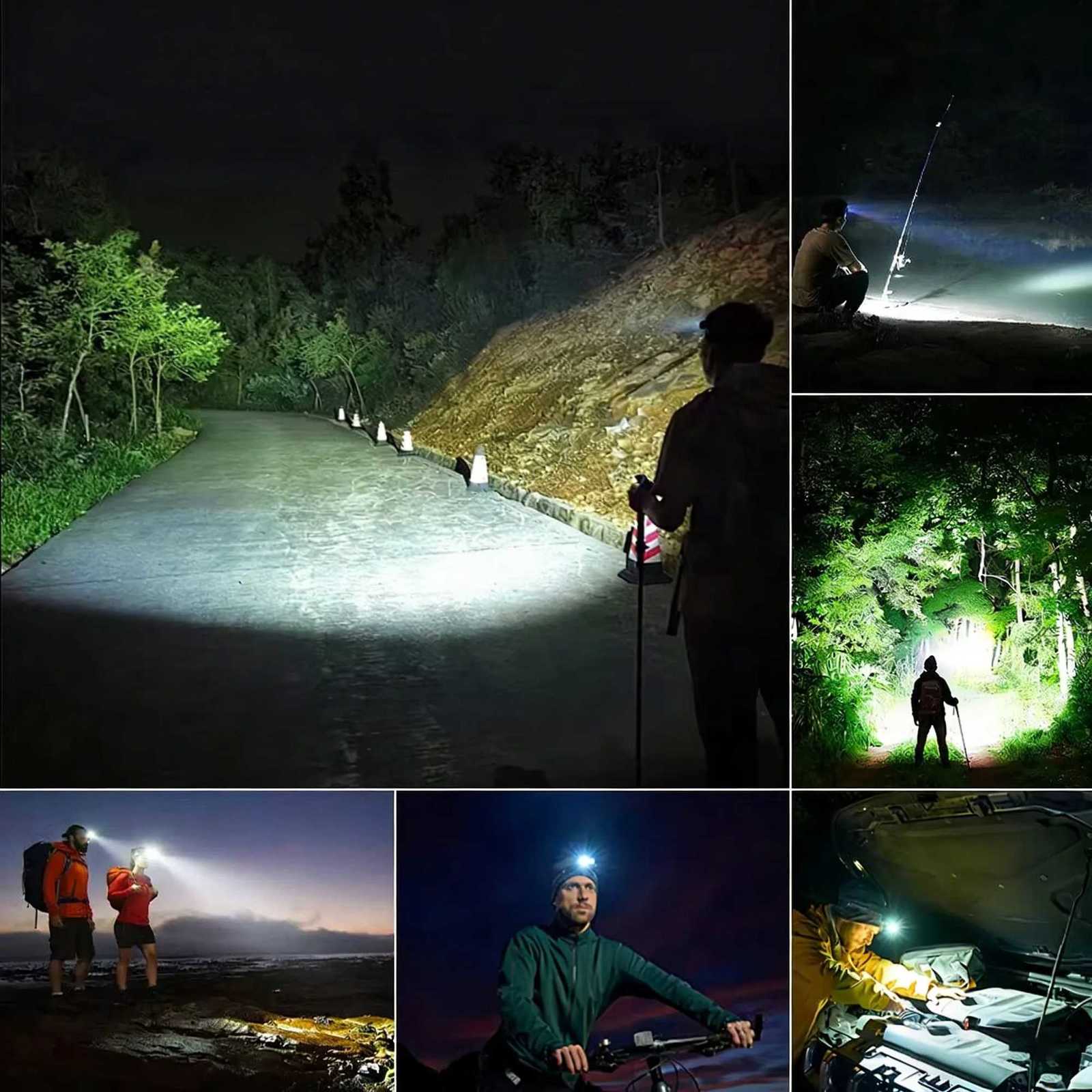 New Powerful LED Induction Headlamp Type-C Charge 4 Lighting Modes Head Flashlight Waterproof Camping Fishing Mining Headlight H260307