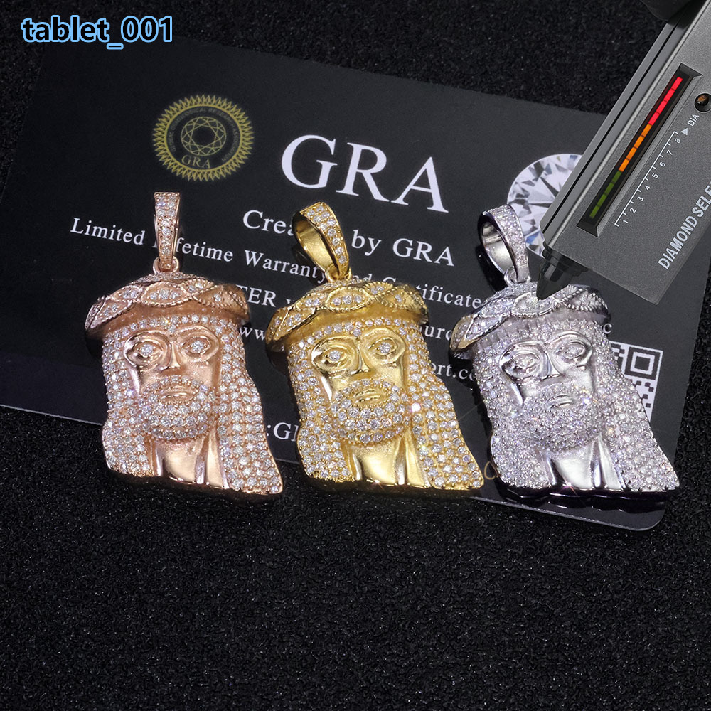 Fine Hip Hop Jewelry Men Christian 18K Gold Plated 925 Sterling Silver VVS Moissanite Brilliant Cut Iced Jesus Head Pendant