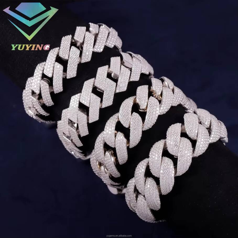 Hip Hop Iced Out 20mm 22mm Moissanite Bracelet Jewelry 925 Sterling Silver Men Bracelet VVS Moissanite Cuban Link Bracelet