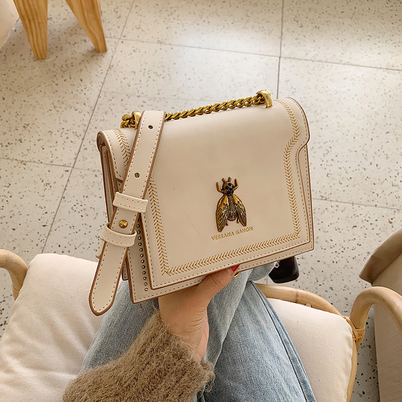 Autumn Winter Bag Crossbody Bag Women High-end Light Luxury Vintage Bee Shoulder Bag Chain Small Square Designer Bag Bag Color-blocking Luxury Bag Com