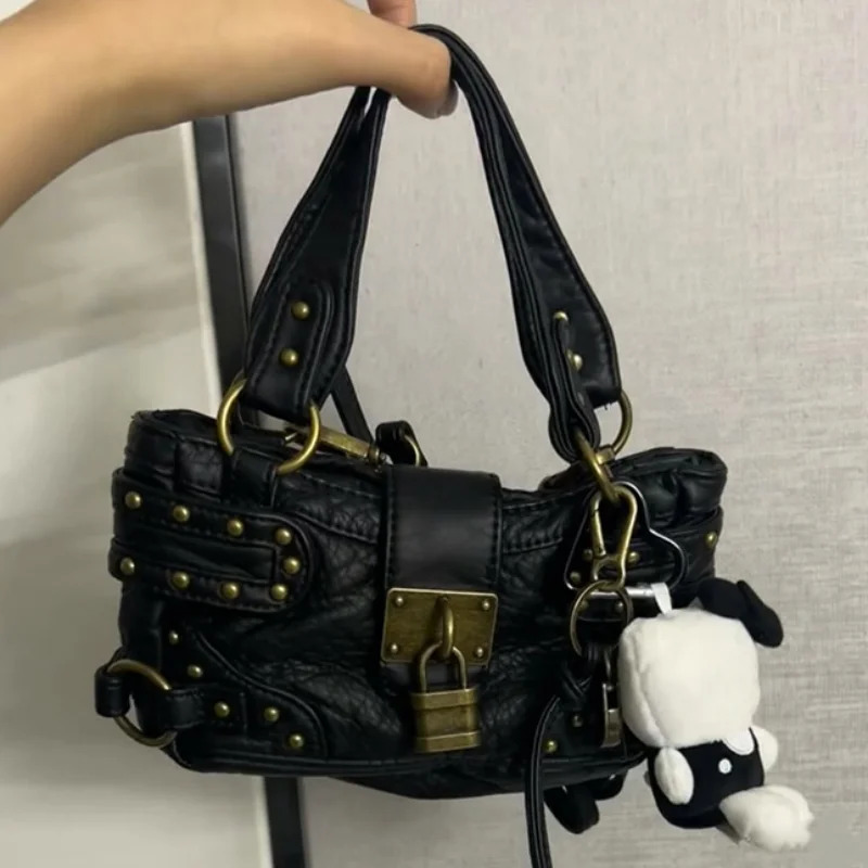 Vintage Rivet Handbag Fashion Highend Y2k Style Motorcycle Bag Leopard Print High-quality Pu Shoulder Crossbody Bag Wallet 260303