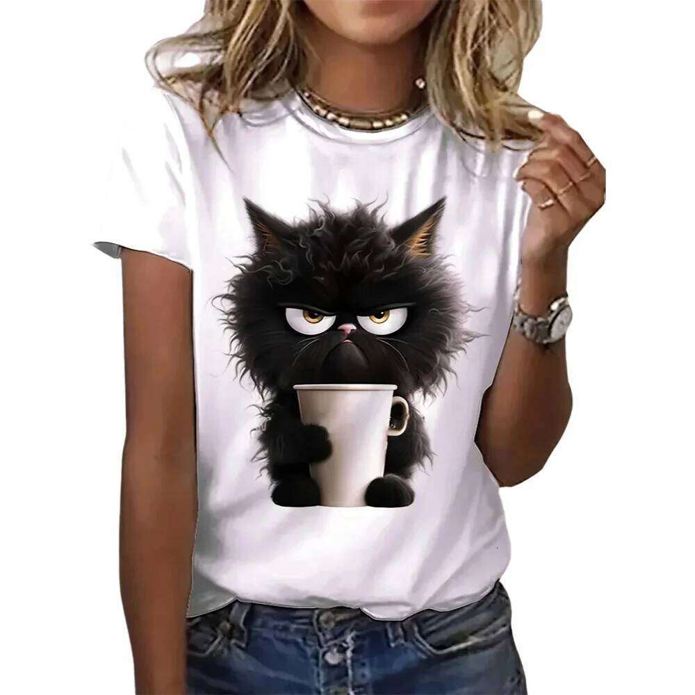 Funny Cat Women White Print T-shirt Girl Casual Short Sleeve O Neck Top For Summer Female Animal Clothing XJ260306 XJ260306