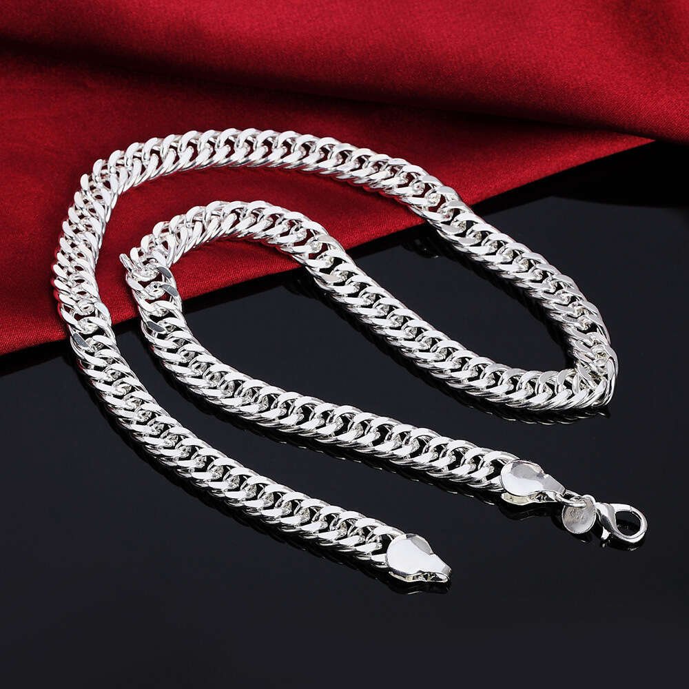 Jinrongxing Wholesale Mixed Batch Cross-Border Silver-Plated Jewelry Boutique Fashion Cuban Chain 10MM Full-Sided Necklace and 6MM