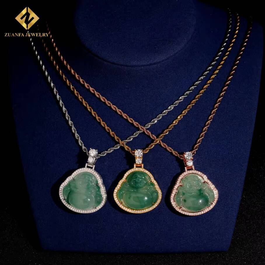 New Arrival Moissanite Pendant Jade Buddha Statue Pendant 925 Sterling Silver Pendant Ice Out VVS Moissanite Pass Diamond Tester