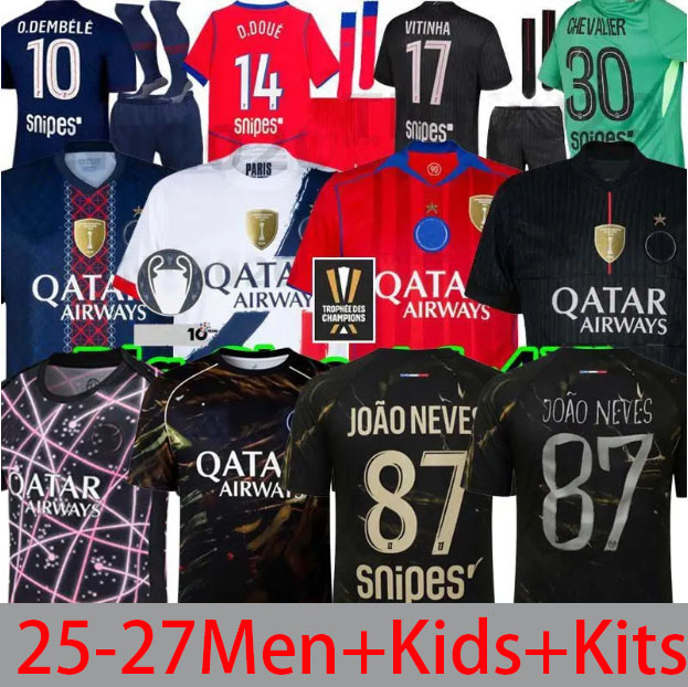 26 27 French Super Cup O.DEMBELE PSGES D.DOUE JOAO NEVES BARCOLA N.MENDES HAKIMI 2026 2027 goalkeeper CHEVALIER football shirts kids Paris St Germain soccer Jersey