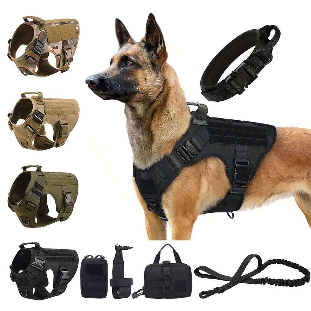 Tactical Harness Collar Leash Molle Pouches For Medium Large Dogs Pet German Shepherd Training Walking Vest Dog Harnesses Bamubi