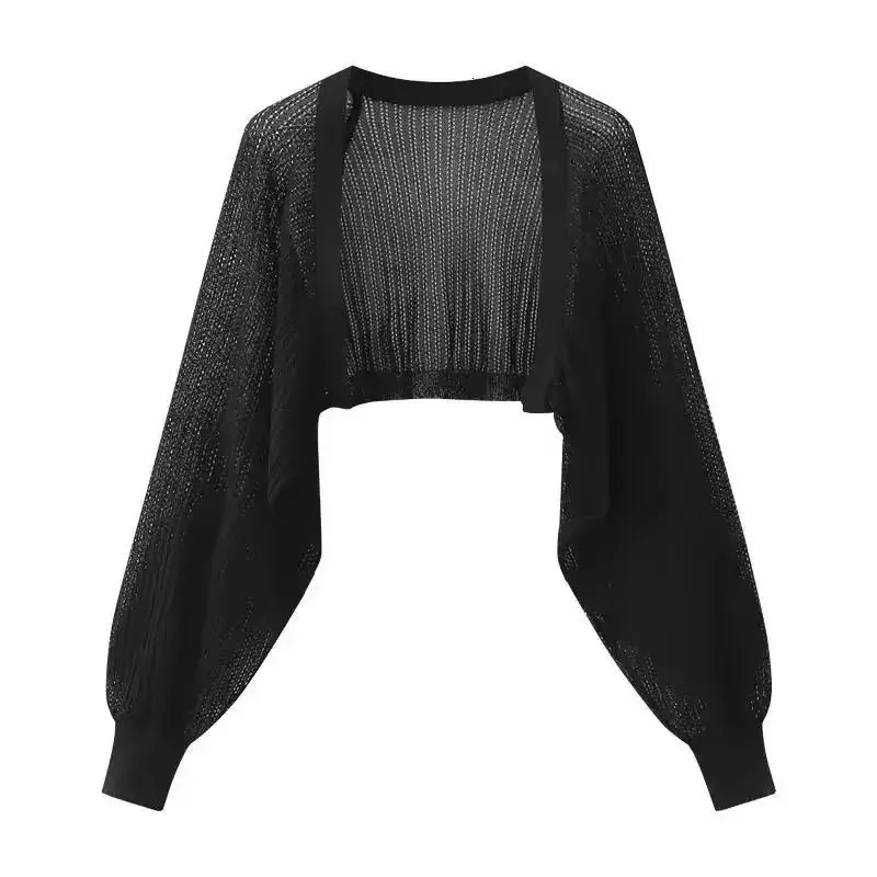 Hollowout Longsleeved Knitted Cardigan Top Womens Summer Thin Jacket Vest Dress Shawl Worn Over A Shirt 260306