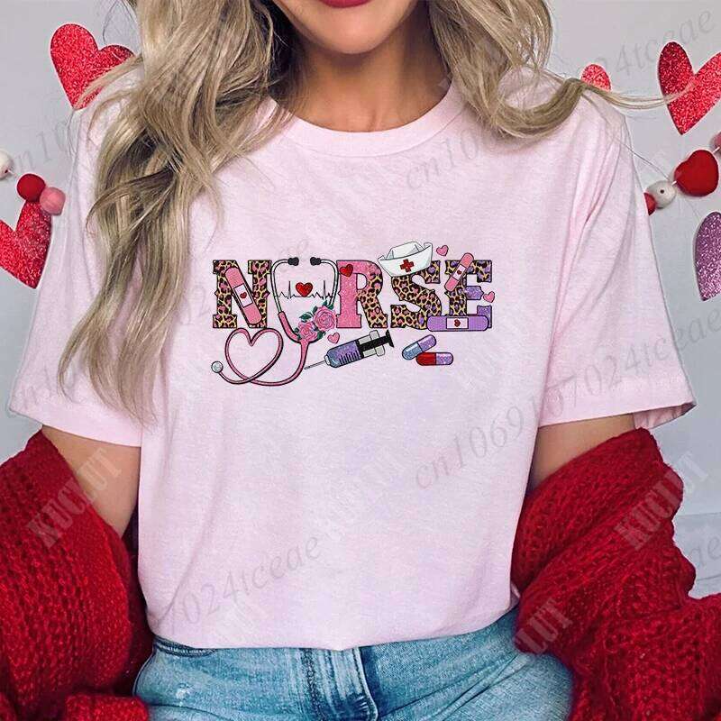 New T Shirt Pullover Oversize Valentines Day Love Print Casual Short Sleeve Women T-Shirt Nurse Tees Gifts XJ260306