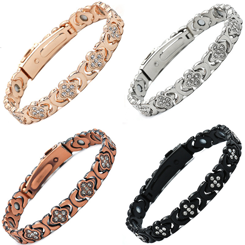 Luxury Brand Designer Jewelry European And American Hot-Selling Magnetic Bracelet Fashion Light Luxury Lucky Clover Alloy Inlaid Diamond Single Row