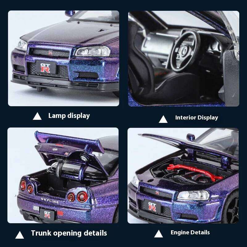 1:32 Nissan GTR R34 Skyline Supercar Alloy Metal Diecast Car Model Indoor Desktop Collection Hobby Trendy Ornament Birthday Gift Z260306