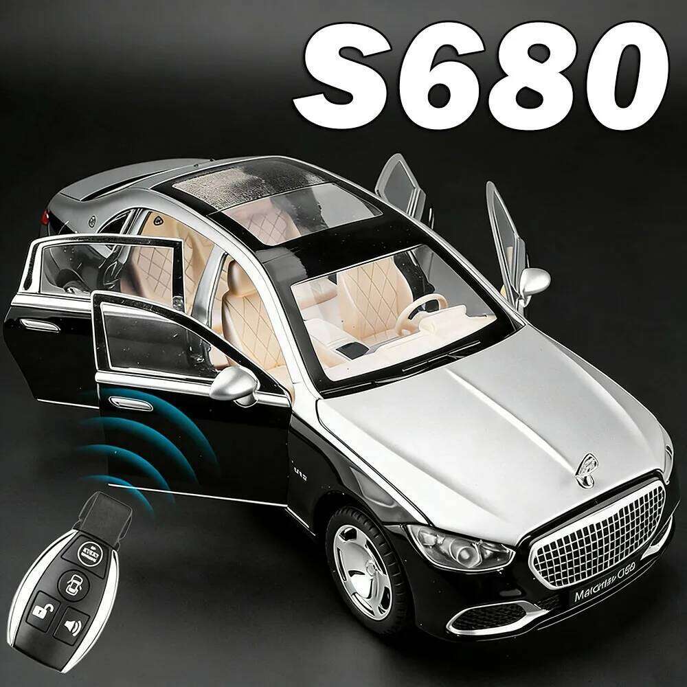 1:24 S680 VS680 Miniature Models Toys Alloy Diecast Front Wheel Steering Automatic Door Sound Light Vehices Collection Ornaments Z260307