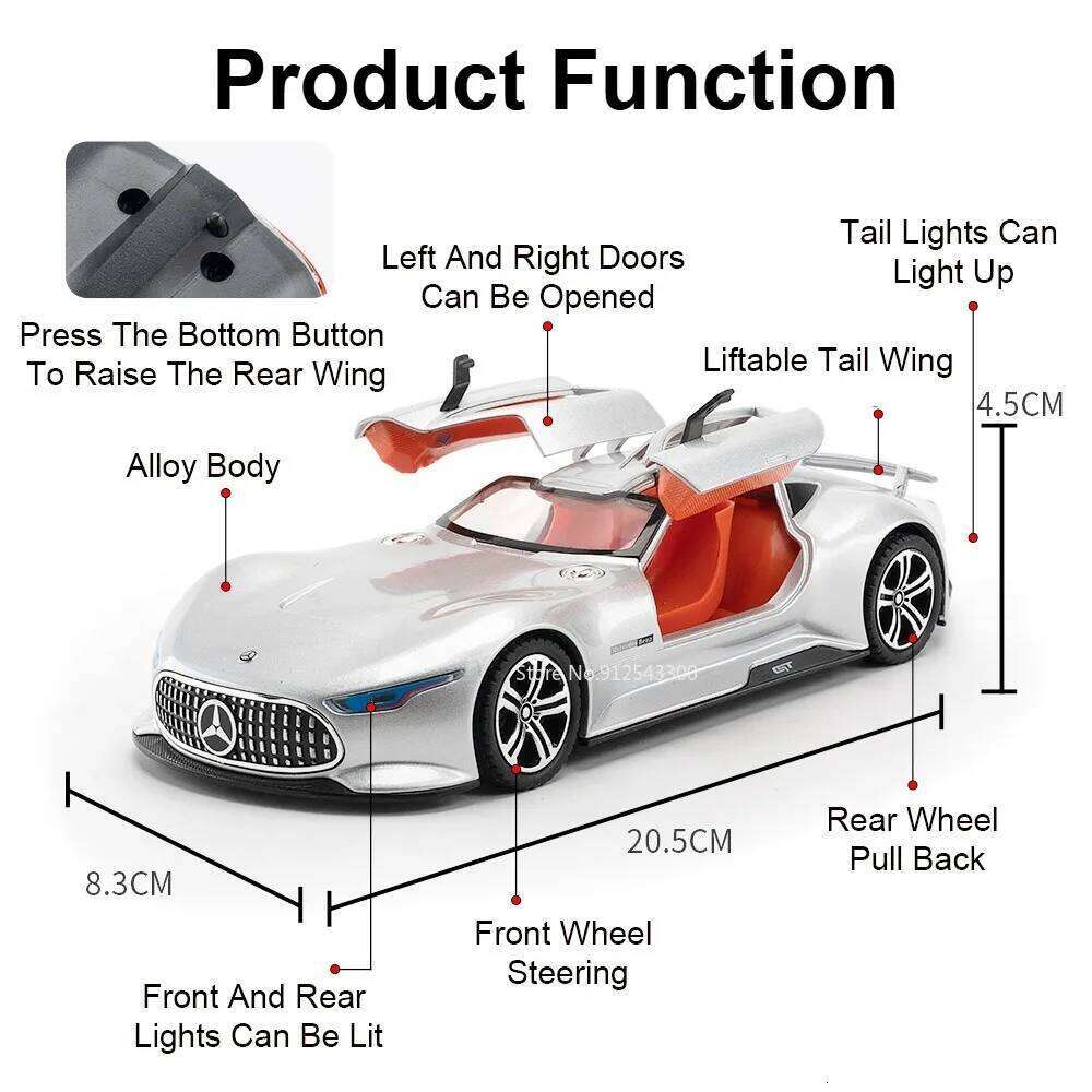 1:24 ONE VISION GT Alloy Sports Car Diecast Model Toys Doors Opened Sound Light Pull Back Metal Vehices for Hobby Ornaments Gift Z260306