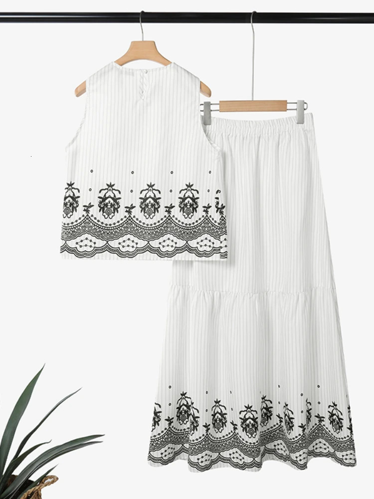 ZANZEA Fashion Striped Skirt Sets Women Vintage Printed Sleeveless Tops and ALine Long Skirts 2 Pieces Dress Woman Outfits 260306