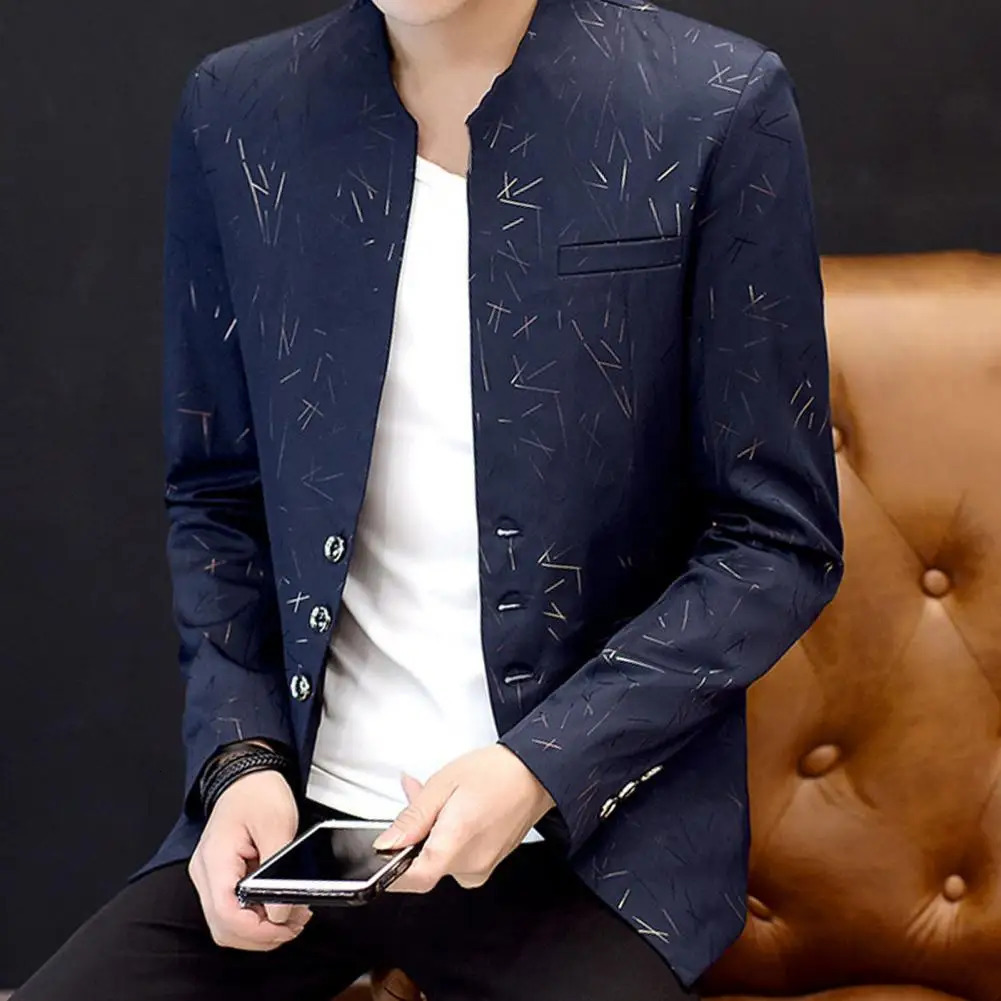 Men Business Vintage Print Men Casual Korean Casual Blazers Youth Handsome Slim Print Pockets Buttons Blazer 260306