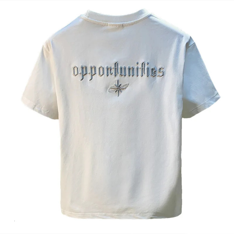 Summer highend embroidered Tshirt mens trendy loose and comfortable elastic short sleeved top casual versatile clothing 260302