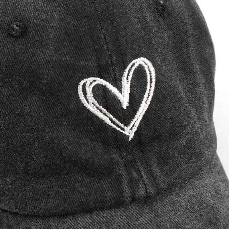 Summer Women Baseball Cap Peach Heart Embroidered Wash Denim Soft Top Dad Hat Casual Korean Couple Retro Y2K Snapback Sun Hats Y260304