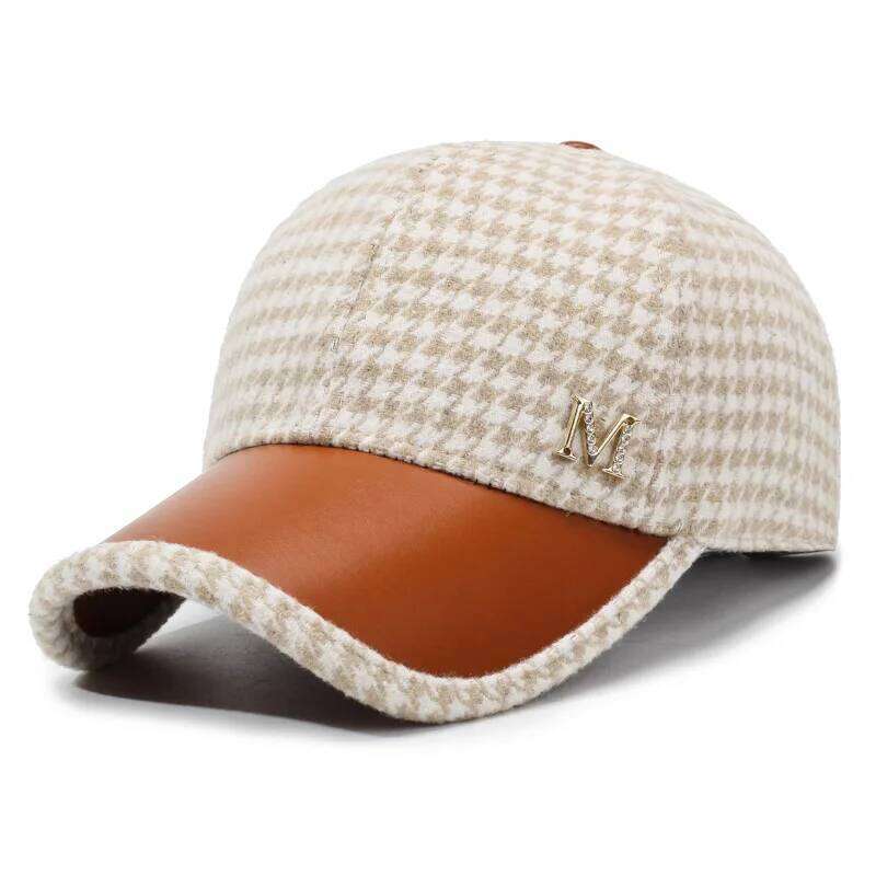 Autumn & Winter New Style Houndstooth Wool Blend Baseball Cap, Women's Versatile Fashion Cotton Hat Y260304