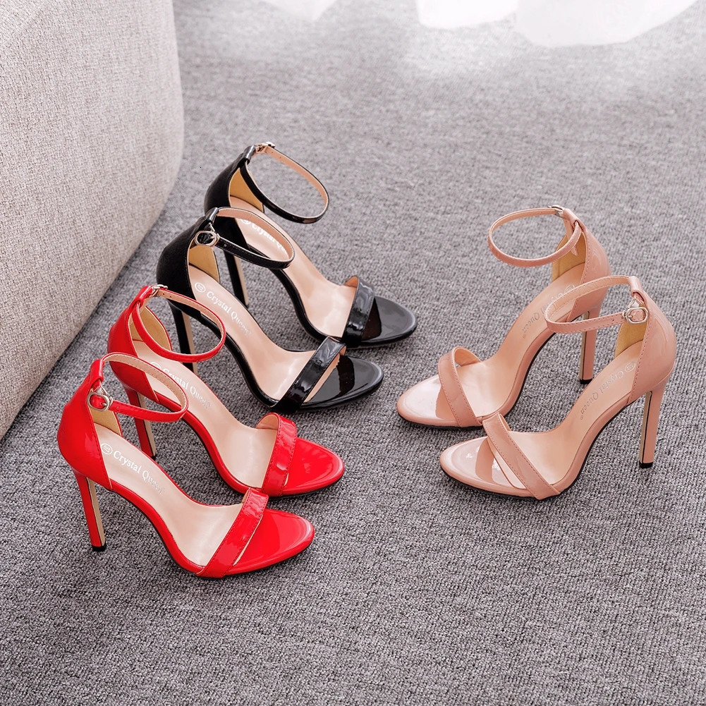 Crystal Queen Sexy Black Women Dress Sandals Fashion 11CM Spike High Heel Lady Party Shoes Plus Big Size 10 45 47 260306