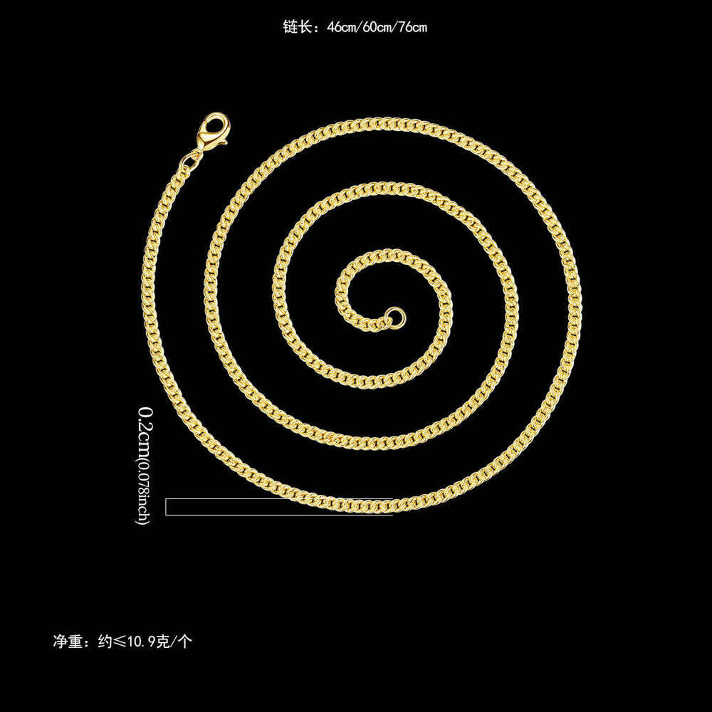 Tianmi Necklace, High-Quality Gold-Plated Copper Cuban Chain Necklace for Men, Hip-Hop Style, Export Product