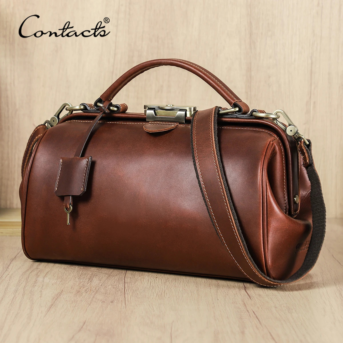 CONTACTS Genuine Leather Top Handle Bags for Women Sling Shoulder Tote Bag Handbags Metal Frame Female Ladies Fashion 260228