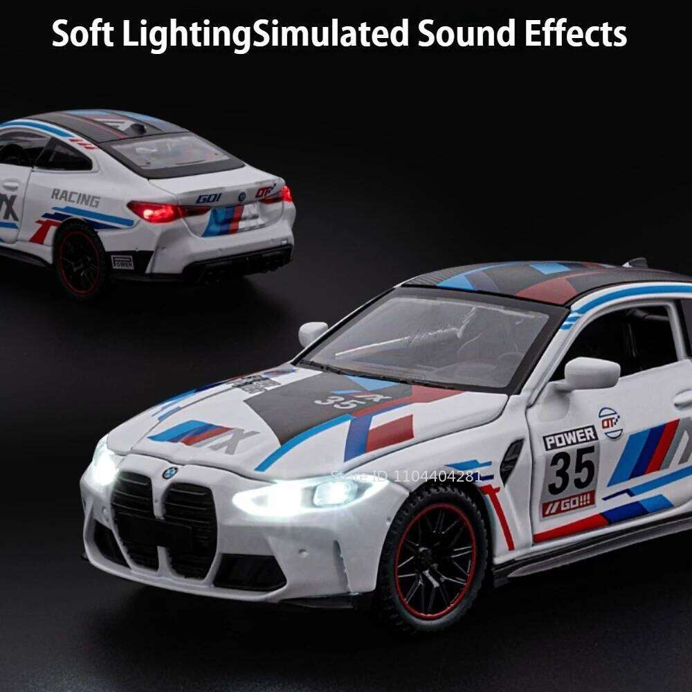 1:32 Scale M4 GTR Alloy Sports Car Model Diecast Toys Doors Opened Sound Light Pull Back Miniature Toy Popular Gift for Children Z260307