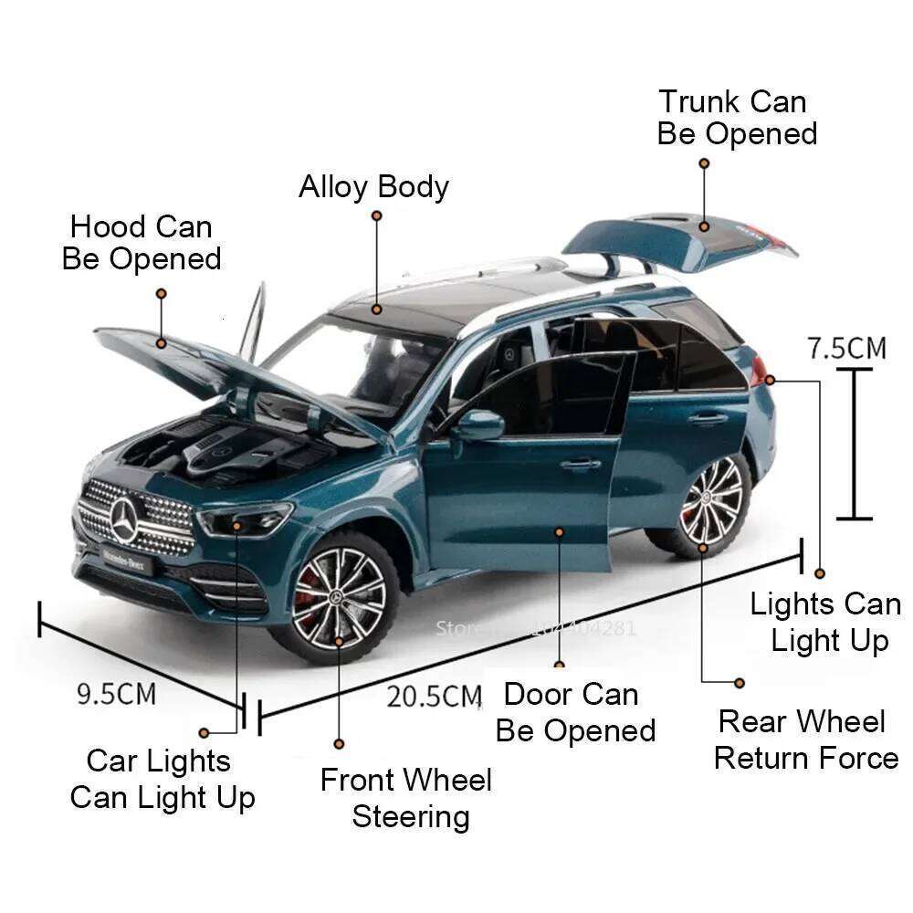 1:24 GLE350 GLS63 Miniature Model Toy Alloy Diecast Door Opened Sound Light Pull Back Front Wheel Steering Car Holiday Gifts Z260306