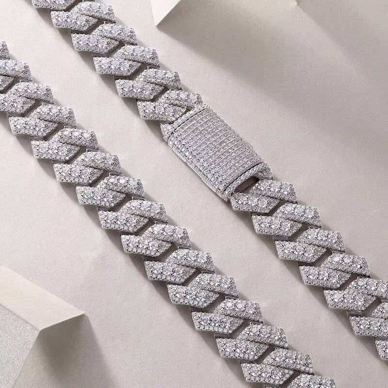 Full Moissanite Double Row Cuban Necklace S925 Silver Plated 18K Gold Hip Hop Style for Men Certified Jewelry Hip Hop Necklace