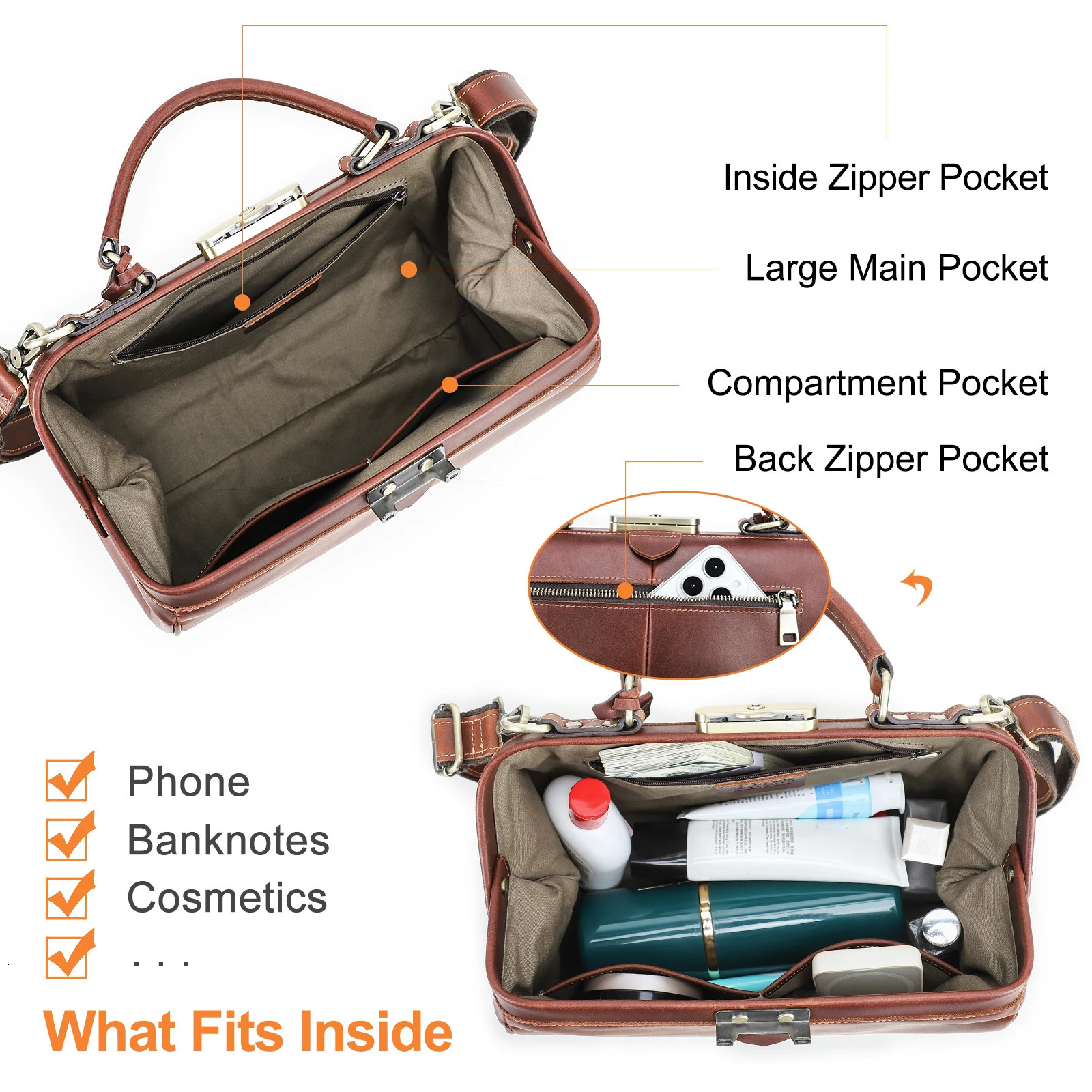CONTACTS Genuine Leather Top Handle Bags for Women Sling Shoulder Tote Bag Handbags Metal Frame Female Ladies Fashion 260228