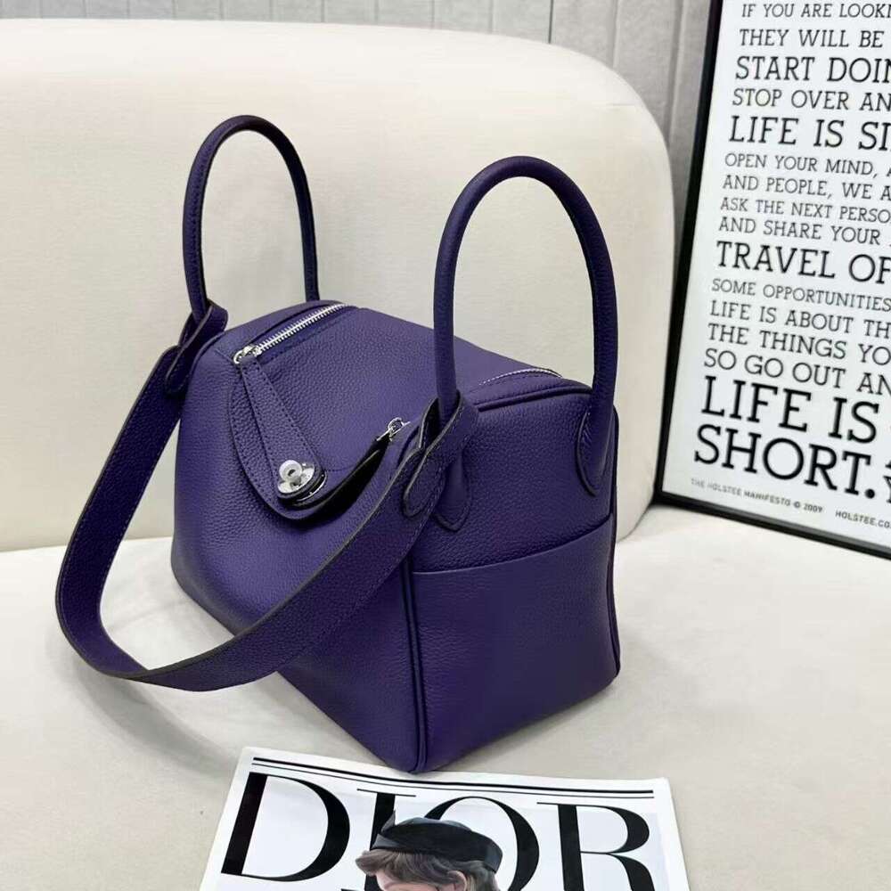 Top-layer cowhide rich purple Lindy large-capacity versatile pillow genuine leather women's shoulder and crossbody bag, doctor's bag