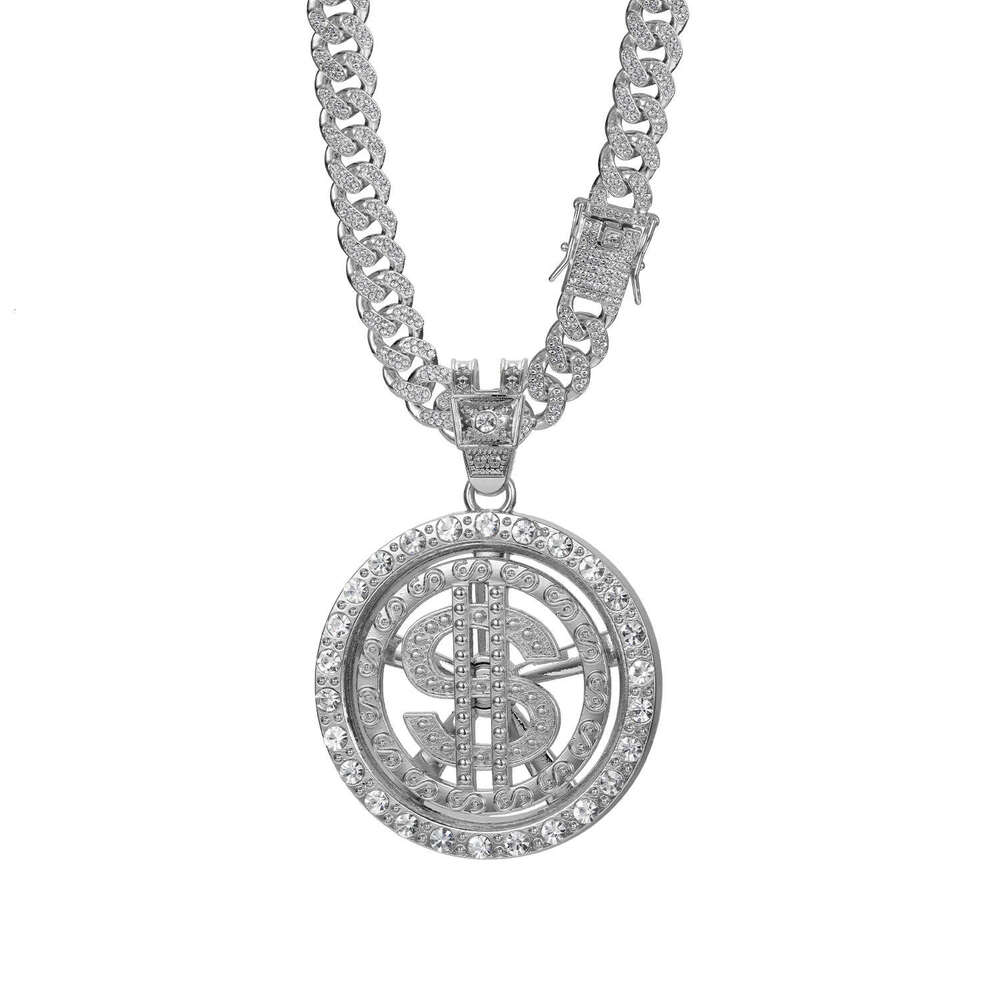High-quality bearings ensure smooth rotation. Classic rotating dollar pendant necklace, a hot-selling cross-border hip-hop accessory