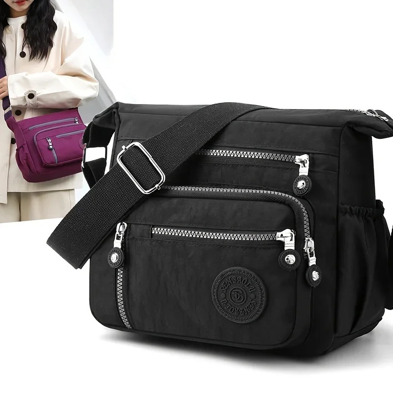 Waterproof Nylon Crossbody Bag Multiple Pockets Zipper Closure Stylish Casual Shoulder Bag for Travel Everyday Use 260306