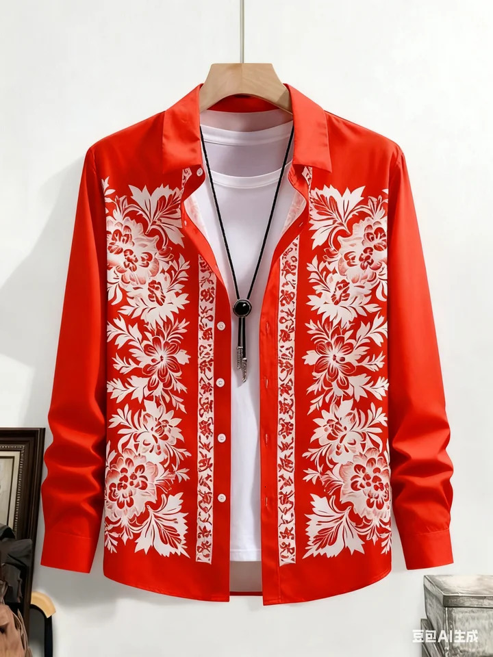 Mens Longsleeved Plant Vine French 3D Printed Shirt Hawaiian Beach Vacation Outdoor Party Outer Wear Xmas Dress Man 260228