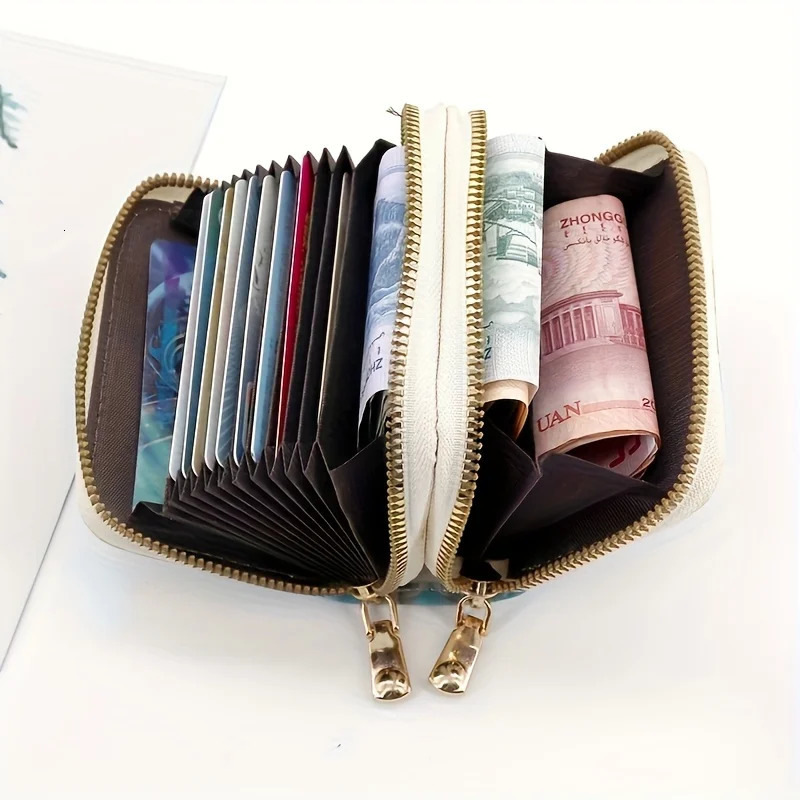 Card Bag with Chinese Style Printed Double Zipper for Women Large Capacity Multi slot Wallet functional Light 260307