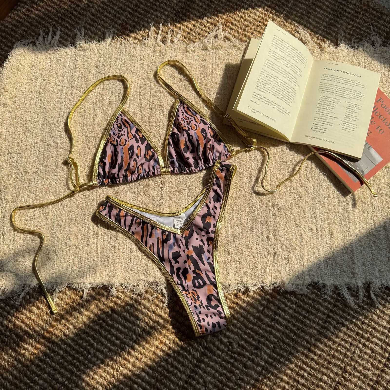 Women's Swimwear 2025 New Women's Two-Piece Leopard Print Sexy Swimsuit Triangle Tie Bikini