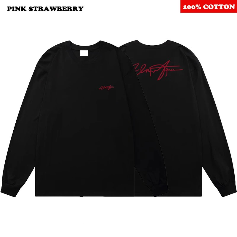 100 Cotton Letter Print Tshirt Men 2025 Autumn American Street White ONeck longsleeved Y2k Tops Male clothing 260228