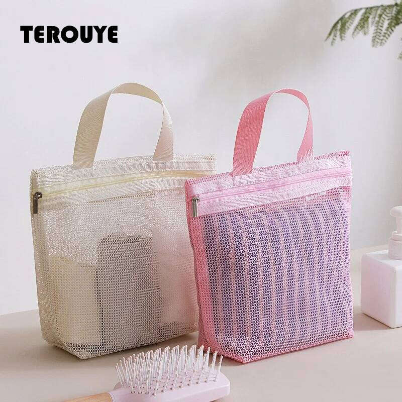 Mesh Makeup Toiletry Storage Bags Handbags Portable Travel Washing Body Shower Tools Hanging Cosmetic Organizer Pouch TEROUYE
