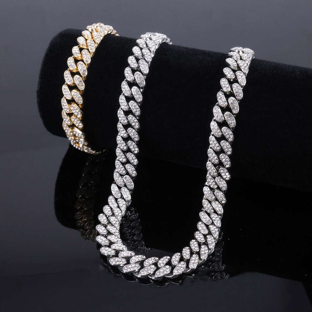 Cross-border jewelry 10mm round thickened new full-diamond necklace, high-quality alloy diamond-encrusted hip-hop Cuban chain