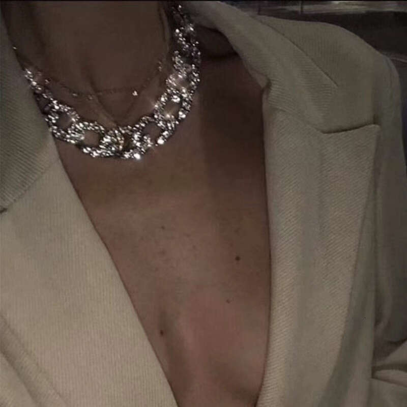 Homemade European and American INS Blogger Heavy Craft Thick Inlaid Diamond Necklace Socialite Style Versatile Fashion Collarbone Chain for Women
