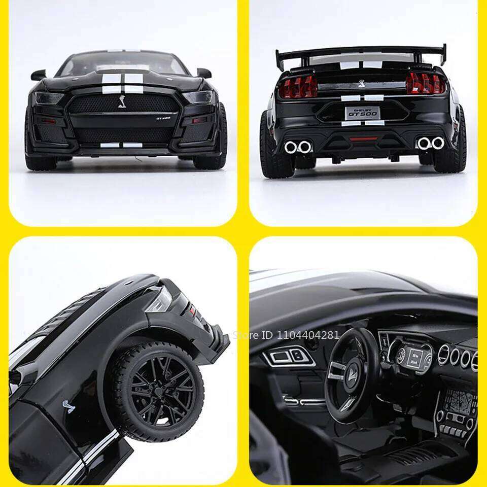 1:18 Mustang GT500 Accord Alloy Cars Diecast Models Toys 4 Doors Opened with Sound Light Pull Back Vehices Kids Birthday Present Z260306